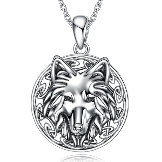 Sterling Silver Wolf Amulet Pendant Necklace