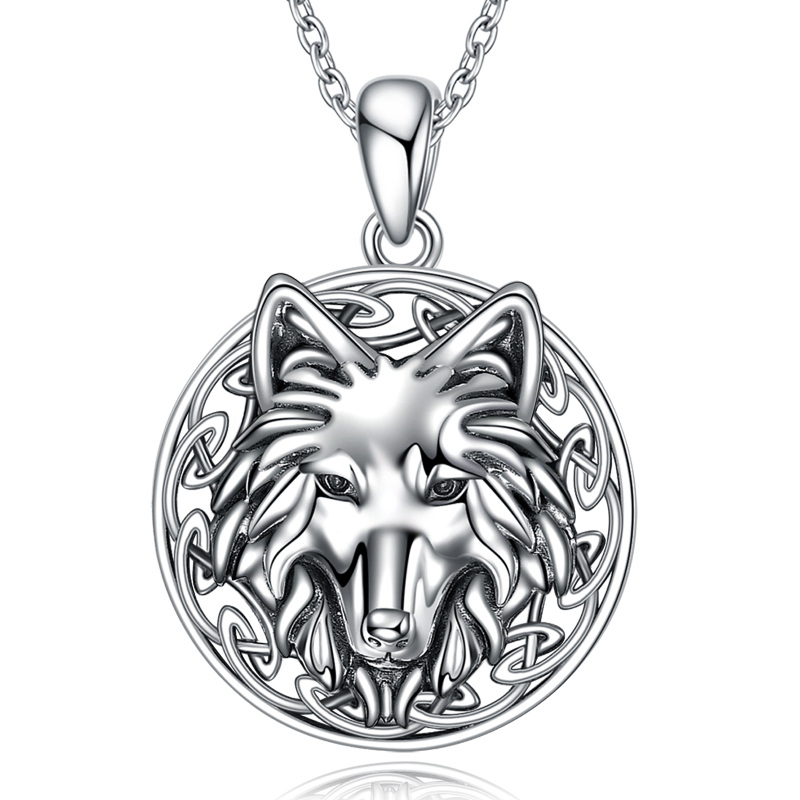 Sterling Silver Wolf Amulet Pendant Necklace-13