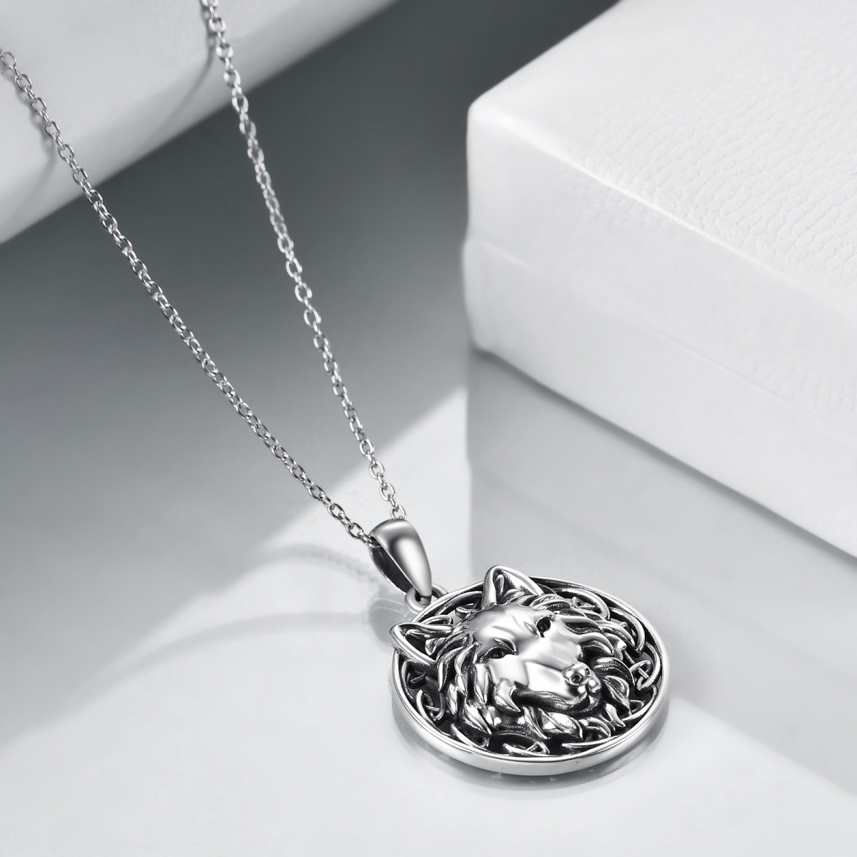 Collana con ciondolo amuleto del lupo in argento sterling-3