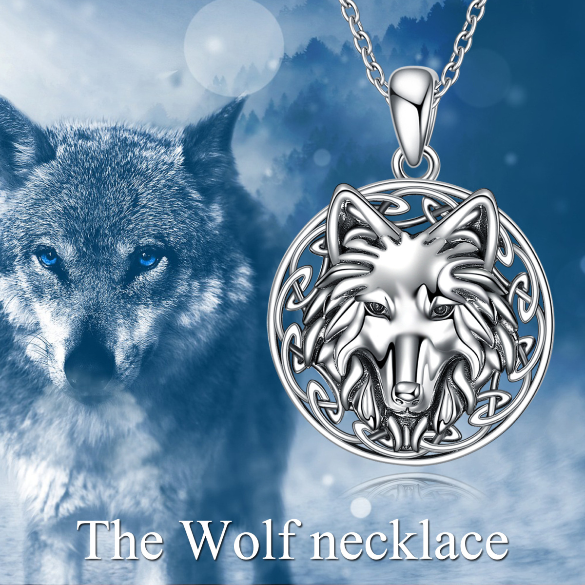 Sterling Silber Wolf Amulett Anhänger Halskette-5