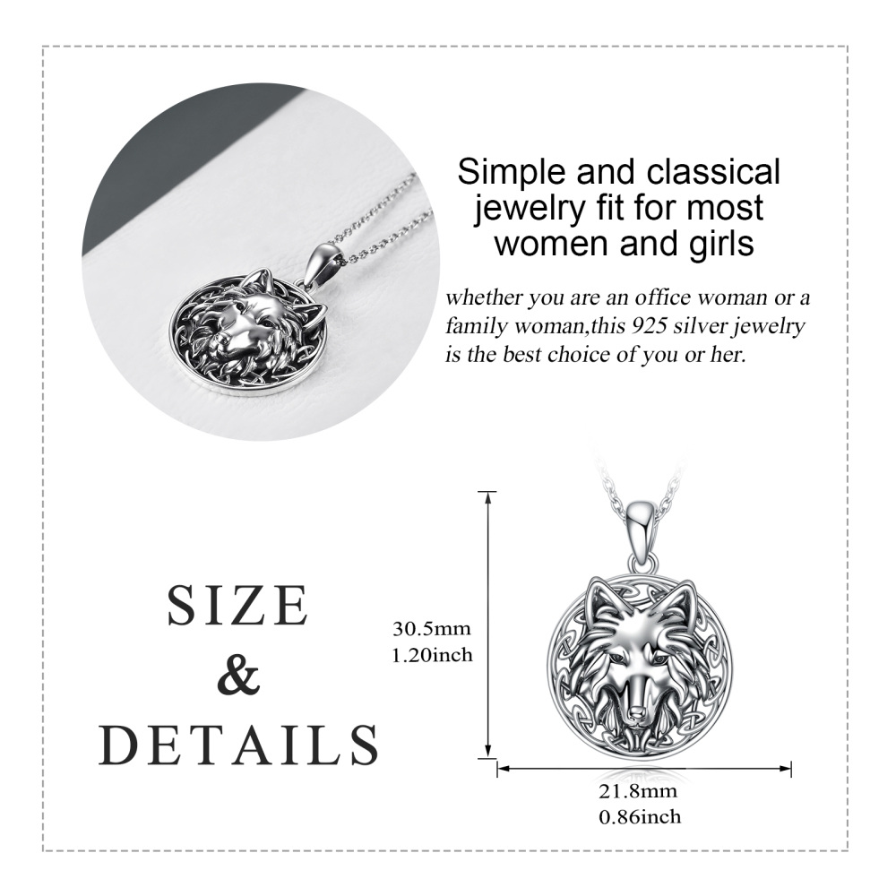 Sterling Silver Wolf Amulet Pendant Necklace-6