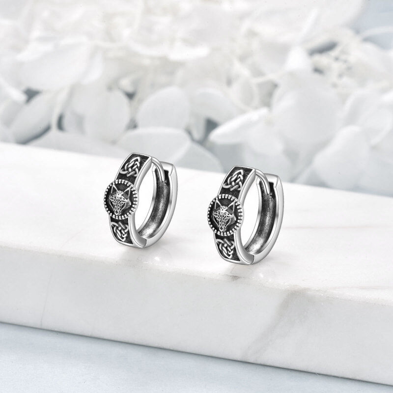 Sterling Silver Wolf & Celtic Knot Hoop Earrings-6
