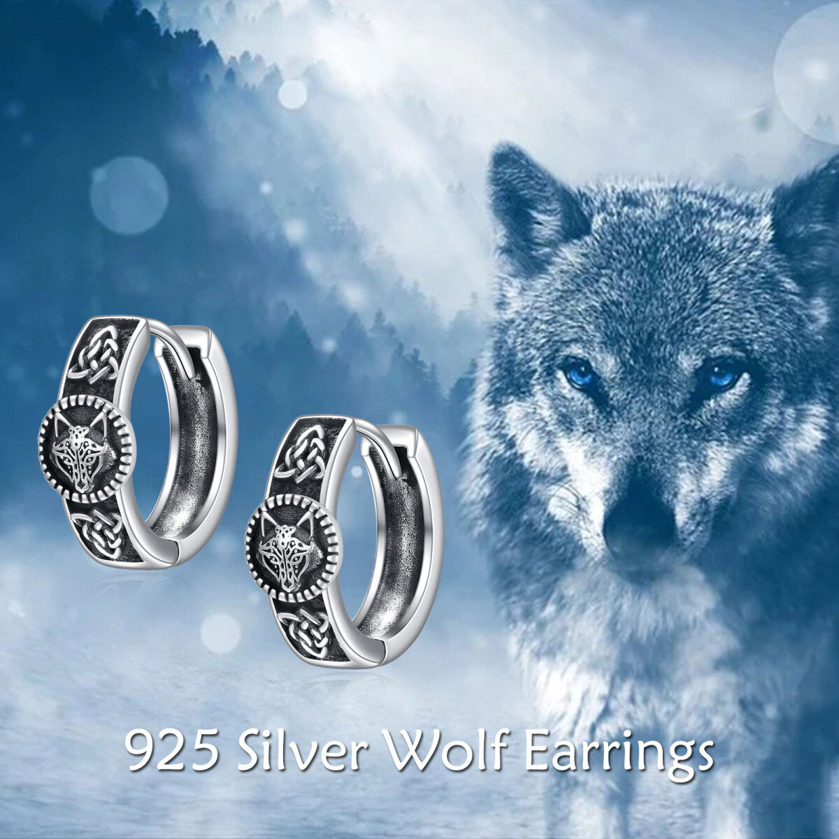 Sterling Silver Wolf & Celtic Knot Hoop Earrings-8