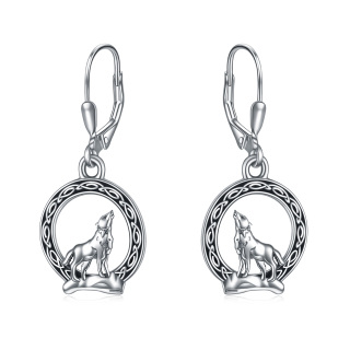 Sterling Silver Wolf & Celtic Knot Lever-back Earrings-56