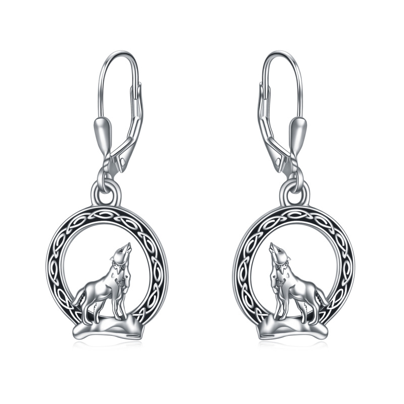 Sterling Silver Wolf & Celtic Knot Lever-back Earrings-18