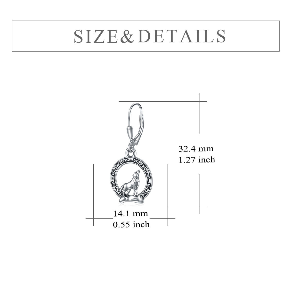 Boucles d'oreilles à levier en argent sterling avec loup et nœud celtique-5