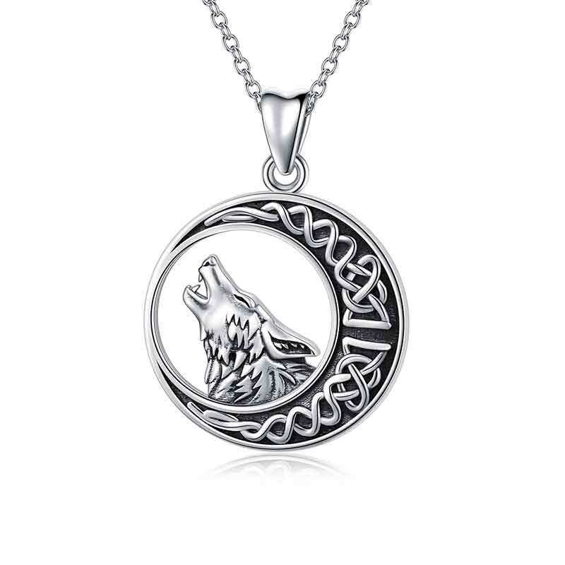 Collier pendentif loup et lune en argent sterling avec nœud celtique pour homme-1