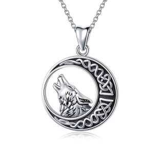 Sterling Silver Wolf & Moon With Celtic Knot Pendant Necklace For Men-55