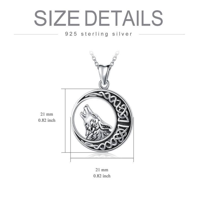 Sterling Silver Wolf & Moon With Celtic Knot Pendant Necklace For Men-5