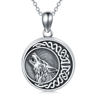 Sterling Silver Wolf & Celtic Knot Moon Personalized Photo Locket Necklace-41