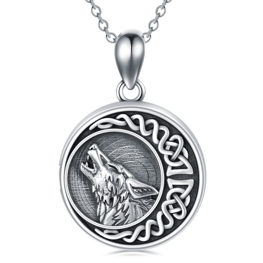 Colar de prata esterlina com medalhão fotográfico personalizado Wolf & Celtic Knot Moon