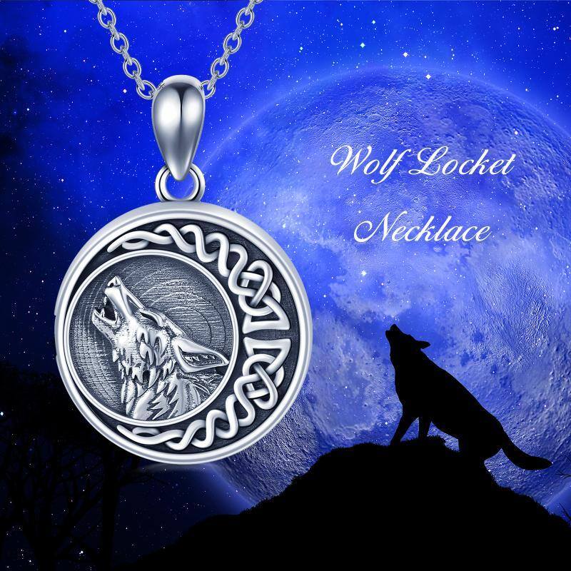 Sterling Silber Wolf & keltischen Knoten Mond personalisierte Foto Medaillon Halskette-6