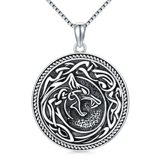 Collana con ciondolo a forma di lupo e nodo celtico in argento sterling-1