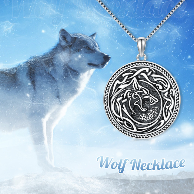 Sterling Silver Wolf & Celtic Knot Pendant Necklace-3