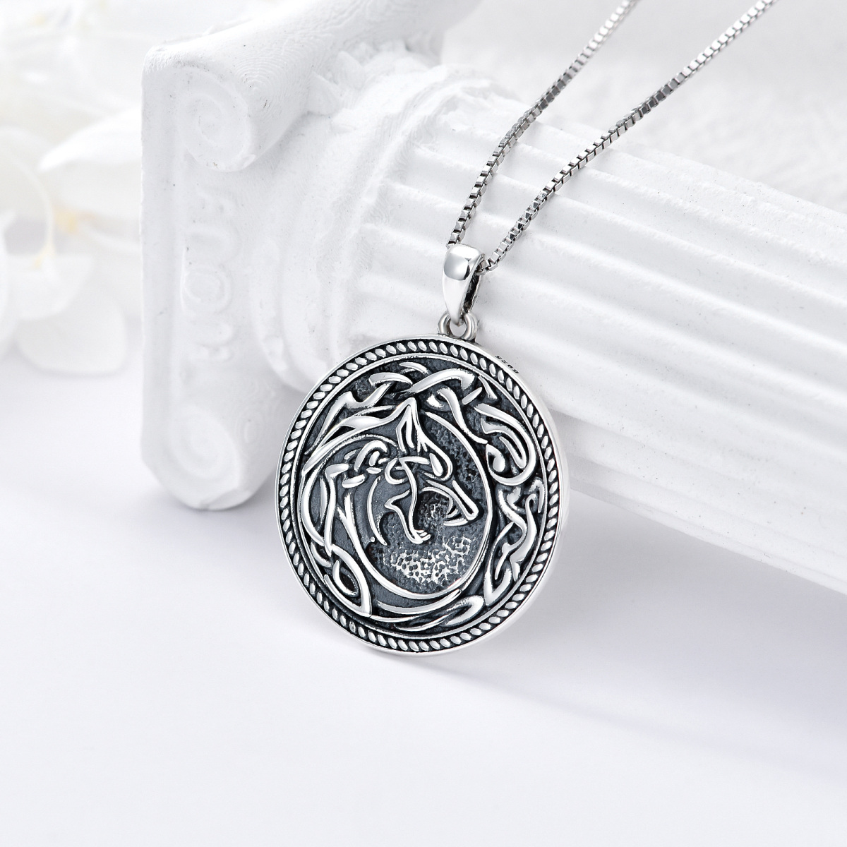 Sterling Silver Wolf & Celtic Knot Pendant Necklace-4