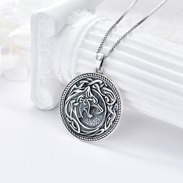 Collana con ciondolo a forma di lupo e nodo celtico in argento sterling-4