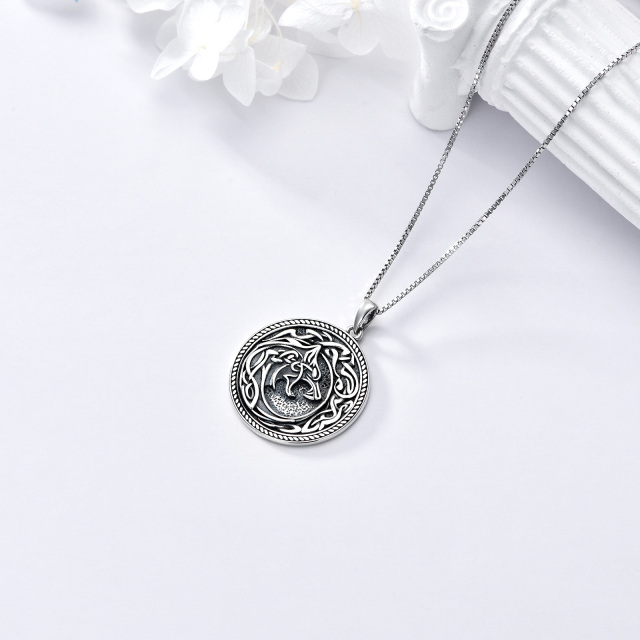 Sterling Silver Wolf & Celtic Knot Pendant Necklace-5