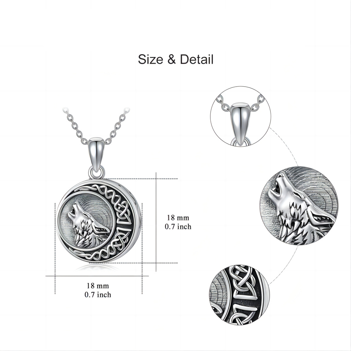 Sterling Zilveren Wolf & Keltische Knoop & Ronde Urn Ketting Voor As Met Gegraveerd Woord-1