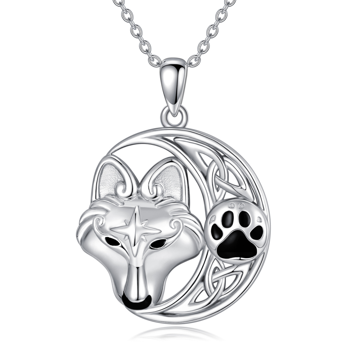 Sterling Silver Wolf With Celtic Knot Viking Rune Pendant Necklace For Women-1