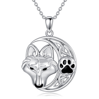 Sterling Silver Wolf With Celtic Knot Viking Rune Pendant Necklace For Women-18