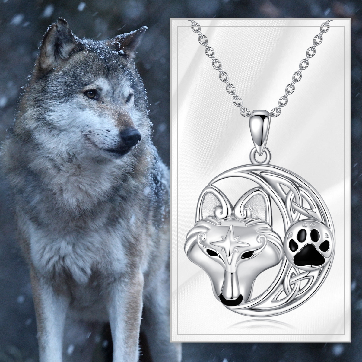 Sterling Silver Wolf With Celtic Knot Viking Rune Pendant Necklace For Women-3