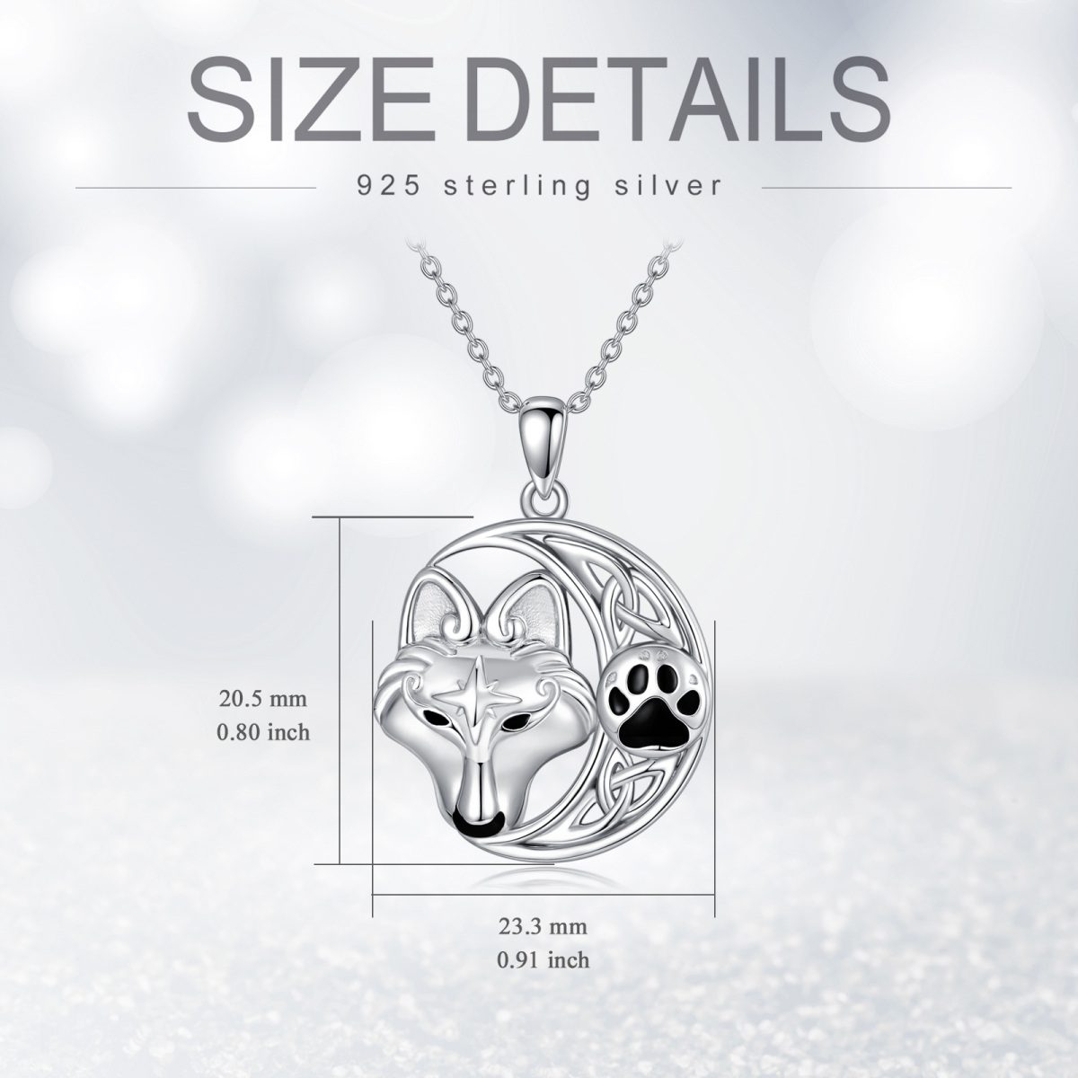 Sterling Silver Wolf With Celtic Knot Viking Rune Pendant Necklace For Women-4