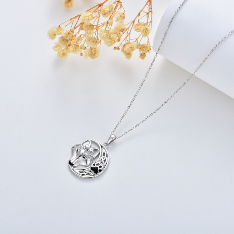 Sterling Silver Wolf With Celtic Knot Viking Rune Pendant Necklace For Women-5