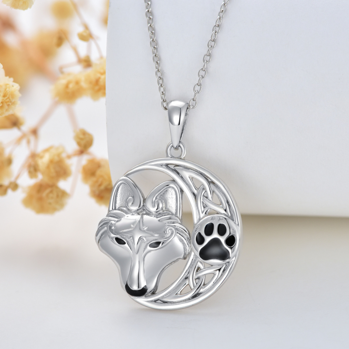 Sterling Silver Wolf With Celtic Knot Viking Rune Pendant Necklace For Women-6