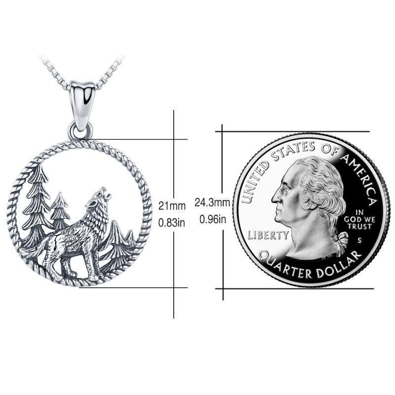Sterling Silver Wolf Circle Pendant Necklace for Men-5