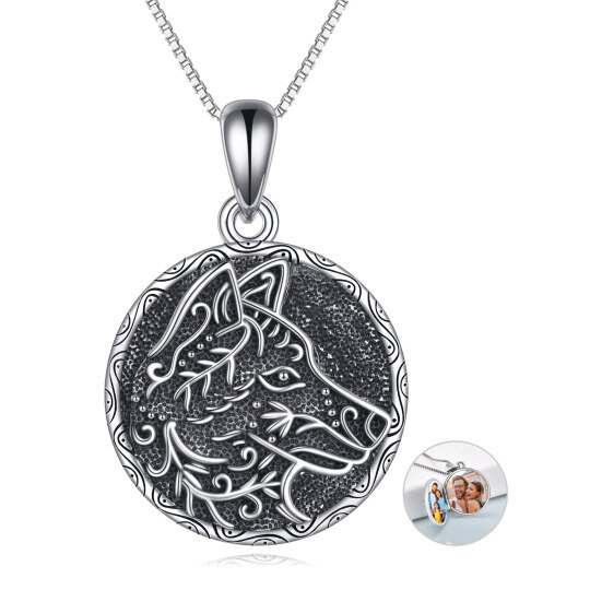 Sterling Silver Wolf Contour Personalized Photo Locket Necklace