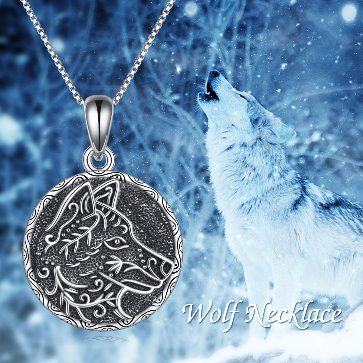 Lobo de plata de ley Contorno Personalizado Foto Locket Collar-6