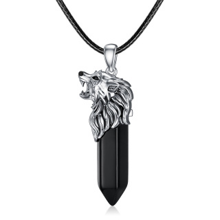 Sterling Silver Wolf Crystal Pendant Necklace-18