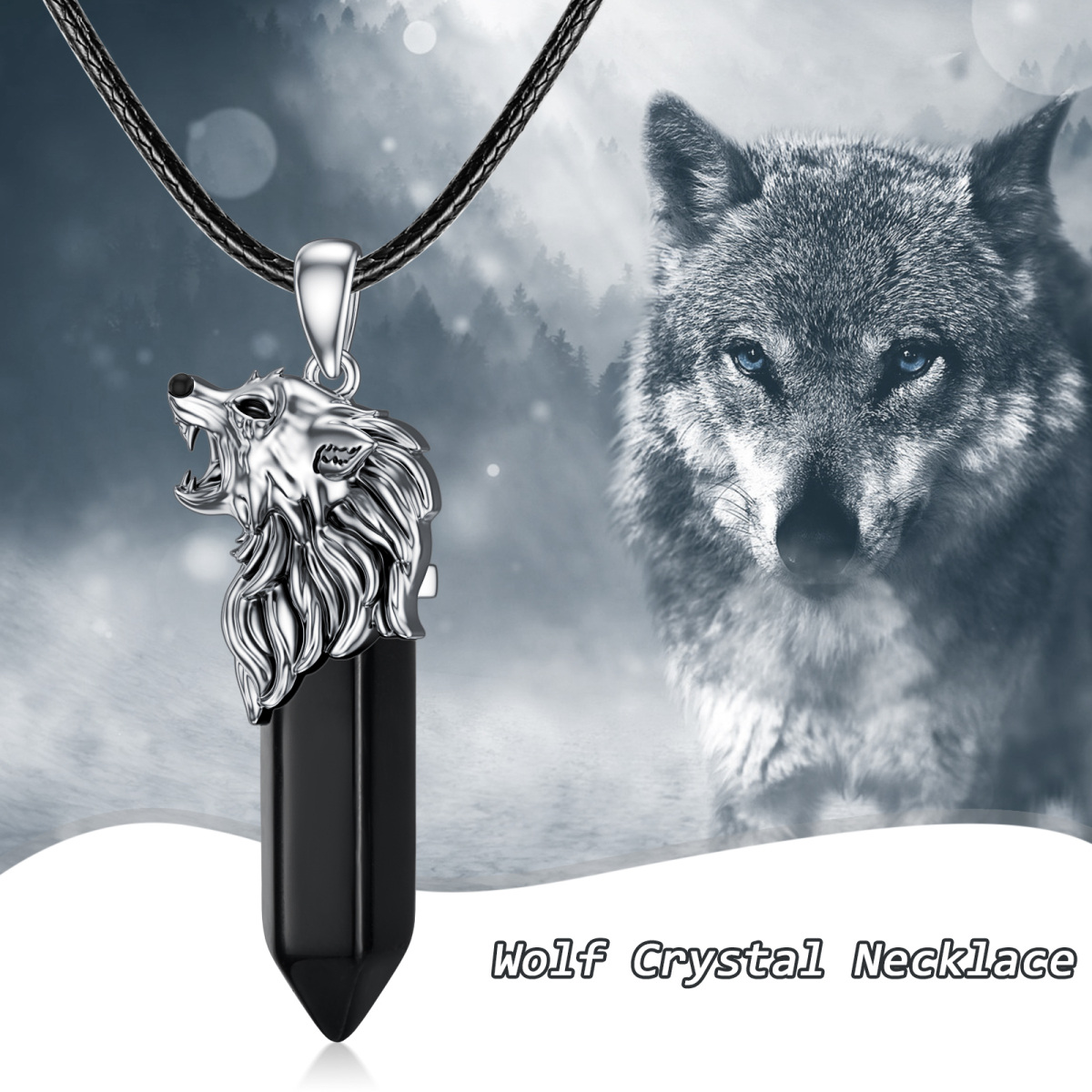 Collar Colgante Lobo Plata de Ley Cristal-6