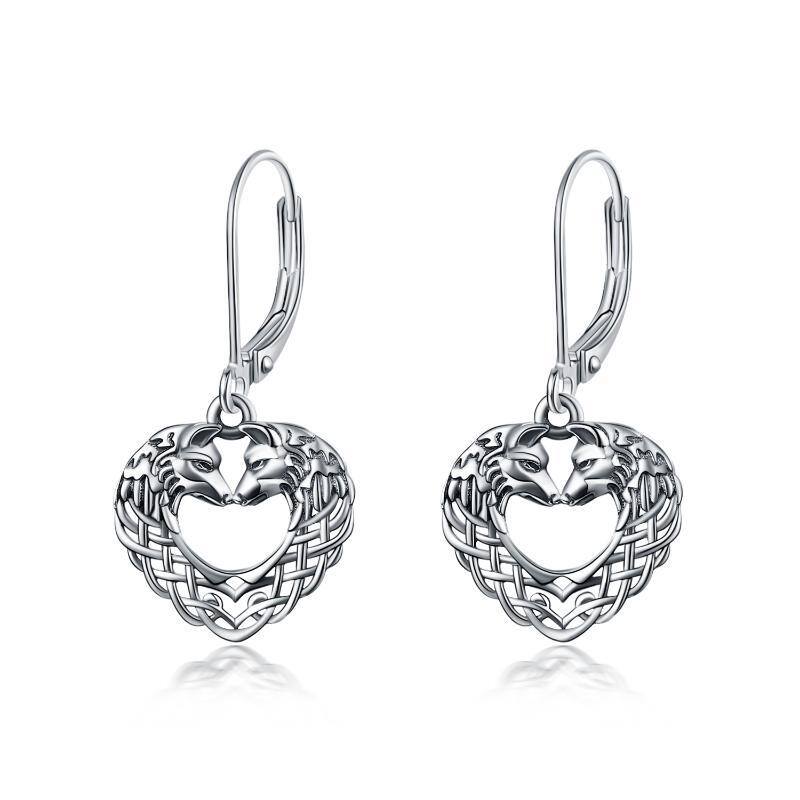 Sterling Silver Wolf Drop Earrings-1