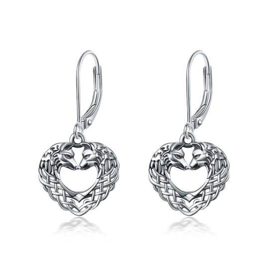 Pendants d'oreilles en argent sterling en forme de loup