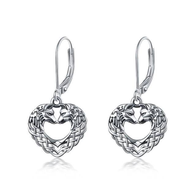 Orecchini pendenti a forma di lupo in argento sterling-1