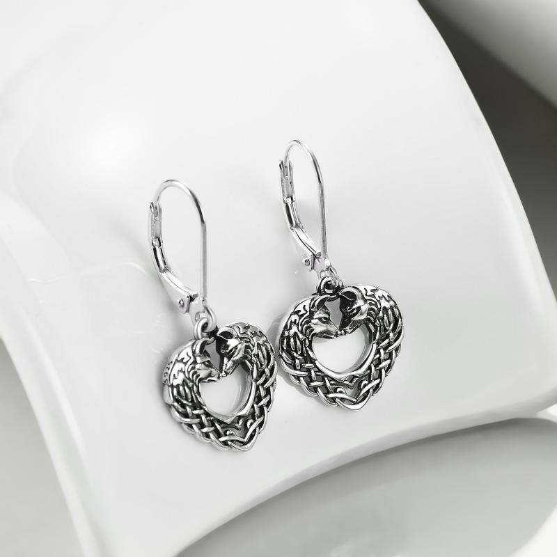 Pendants d'oreilles en argent sterling en forme de loup-3