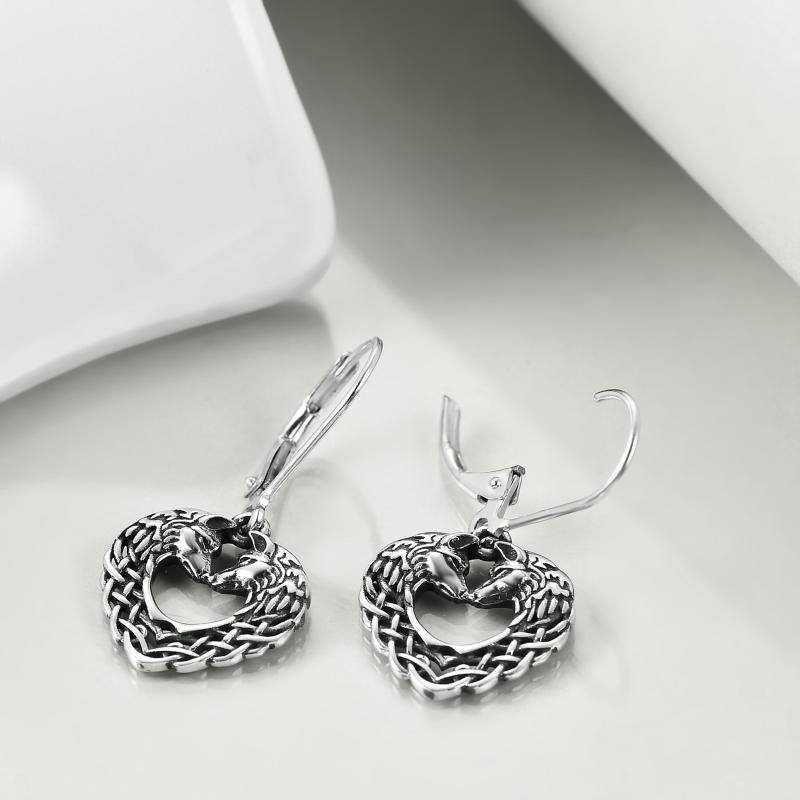 Pendants d'oreilles en argent sterling en forme de loup-4