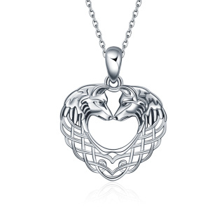 Sterling Silver Wolf & Heart Pendant Necklace-56