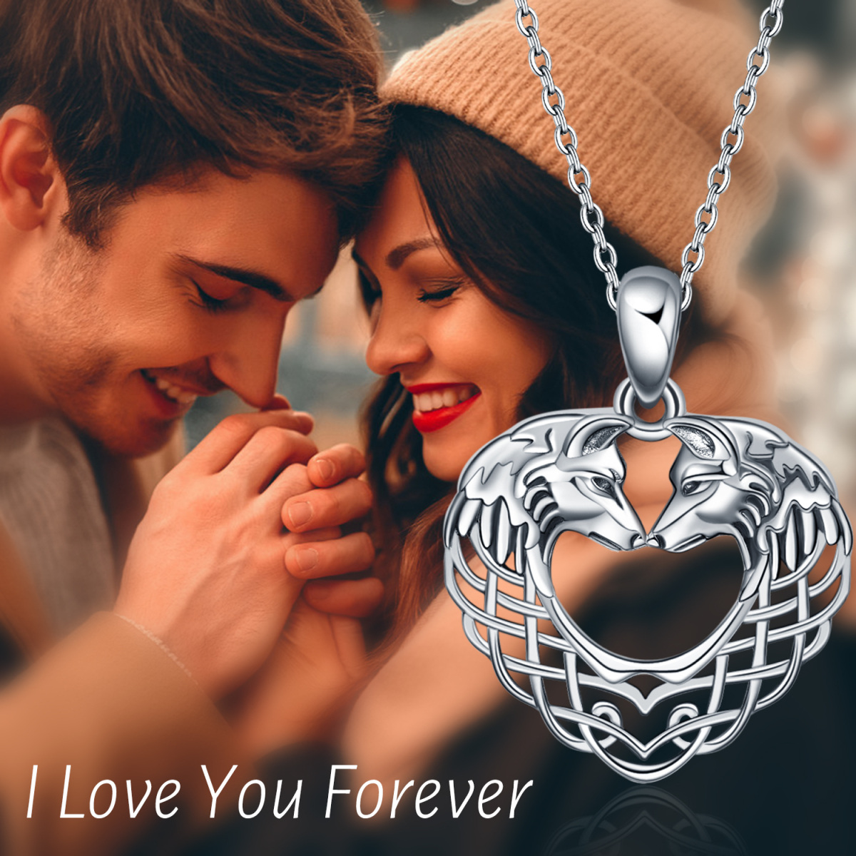 Collier en argent sterling avec pendentif loup et coeur-5