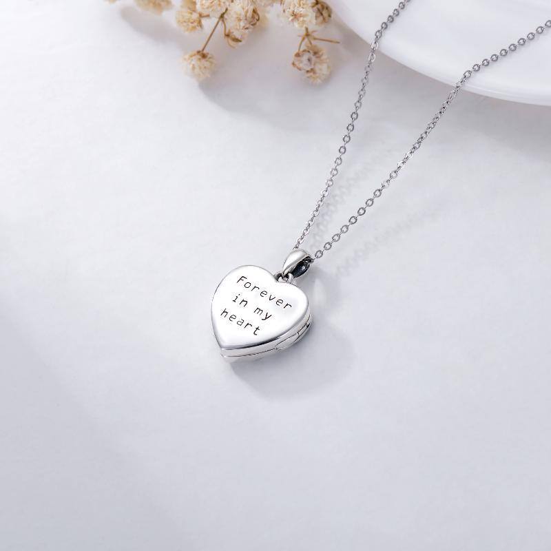 Collar de plata de ley Lobo Corazón Personalizado Foto Locket con la palabra grabada-4