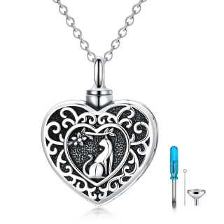 Sterling Silver Wolf & Heart Urn Necklace for Ashes with Engraved Word-4