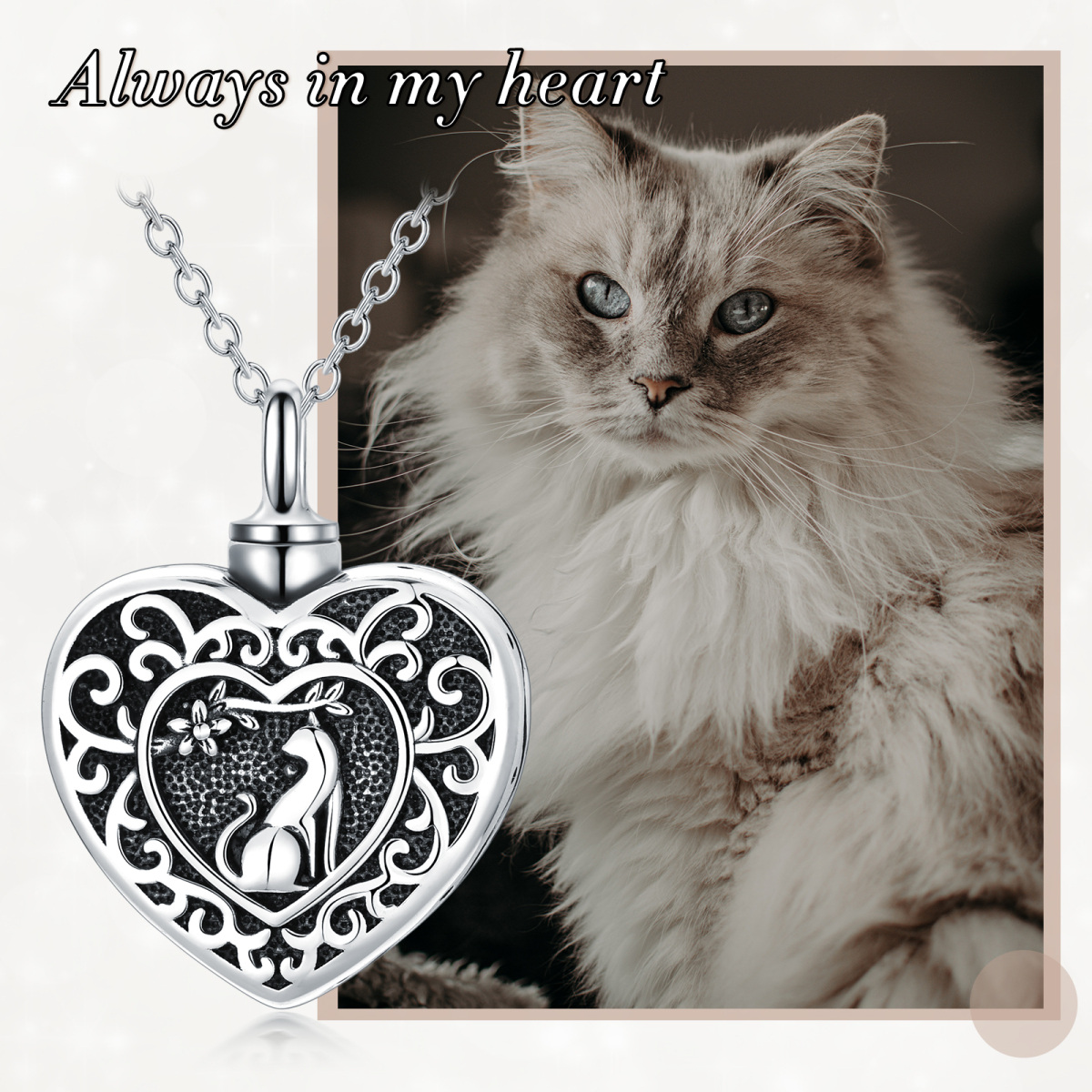 Sterling Silver Wolf & Heart Urn Necklace for Ashes with Engraved Word-3