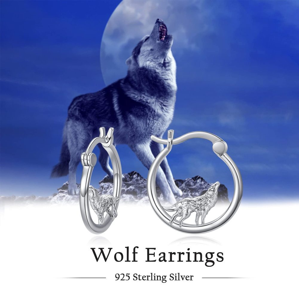 Brincos de argola hipoalergênicos de lobo para mulheres, meninas, prata esterlina, pequeno animal-4