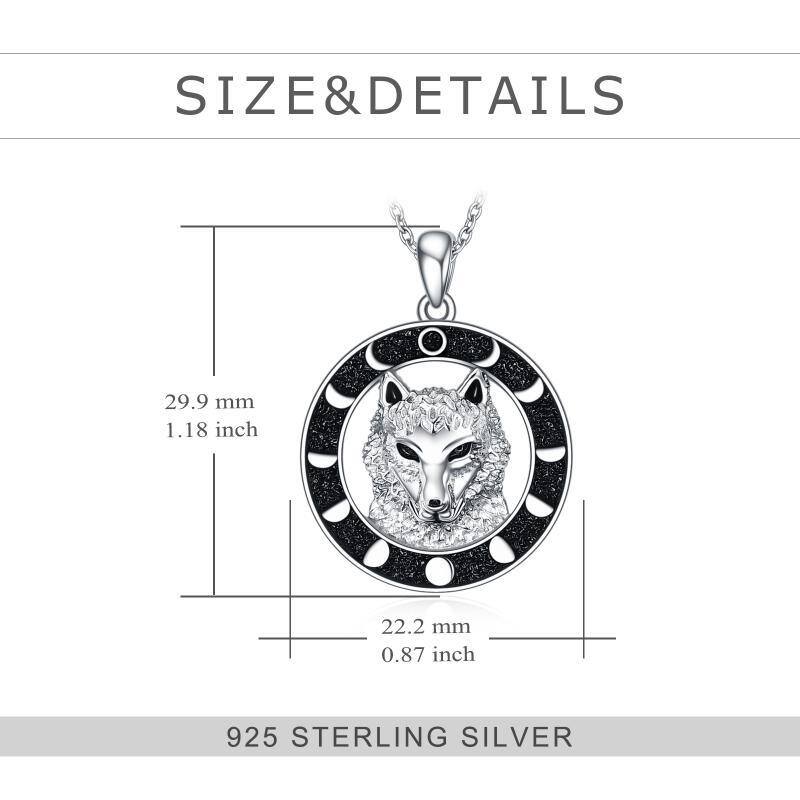 Sterling Silver Wolf & Moon Pendant Necklace-5