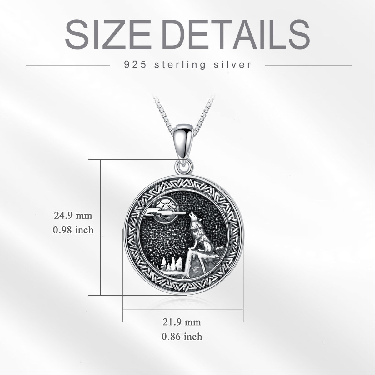 Sterling Silver Wolf & Moon Pendant Necklace-6