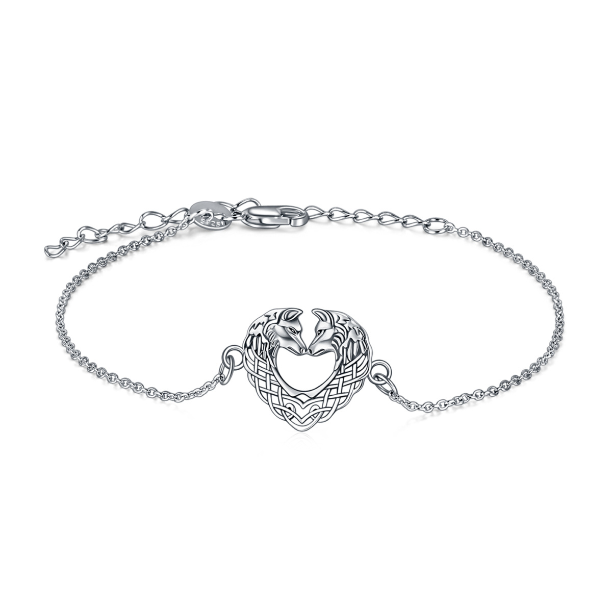 Bracelet en argent sterling avec pendentif en forme de loup-1