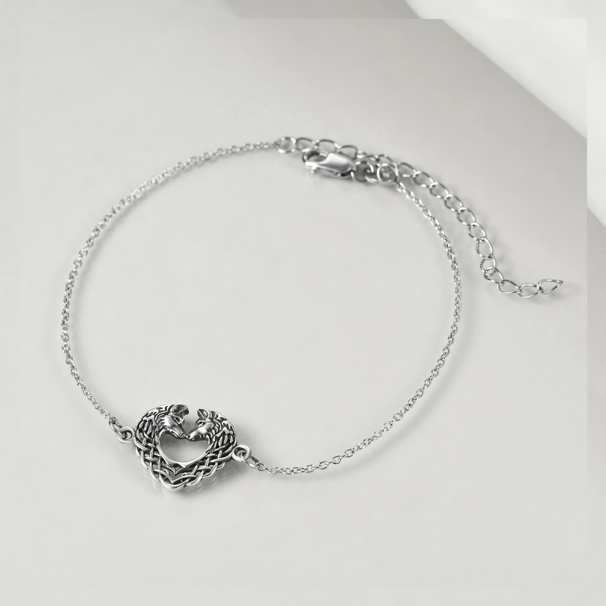 Sterling Silber Wolf Anhänger Armband-4