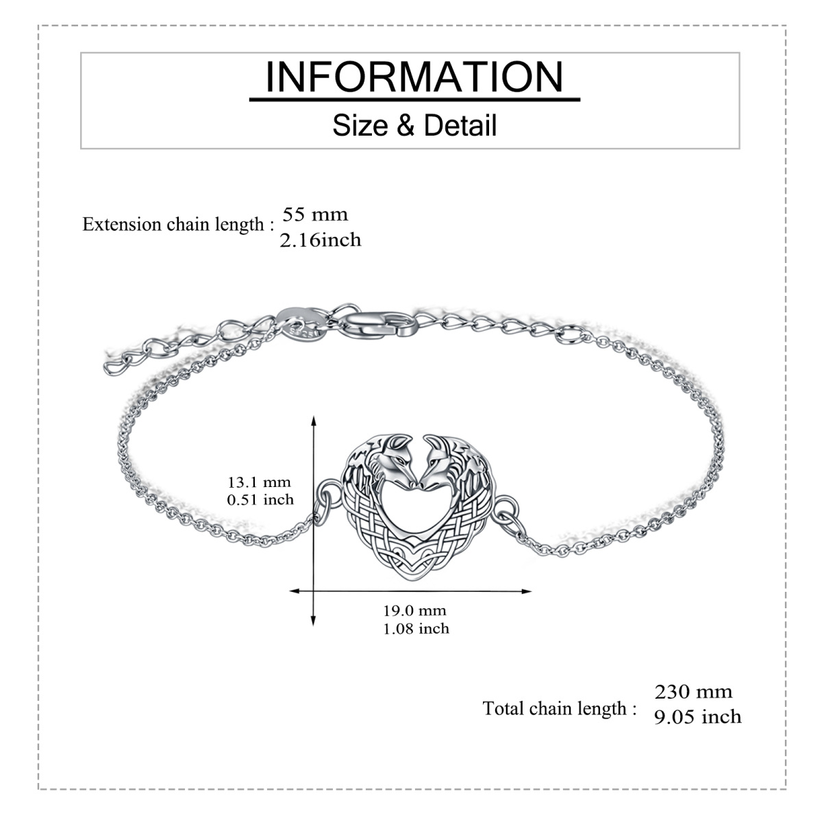 Pulseira com pingente de lobo em prata de lei-5