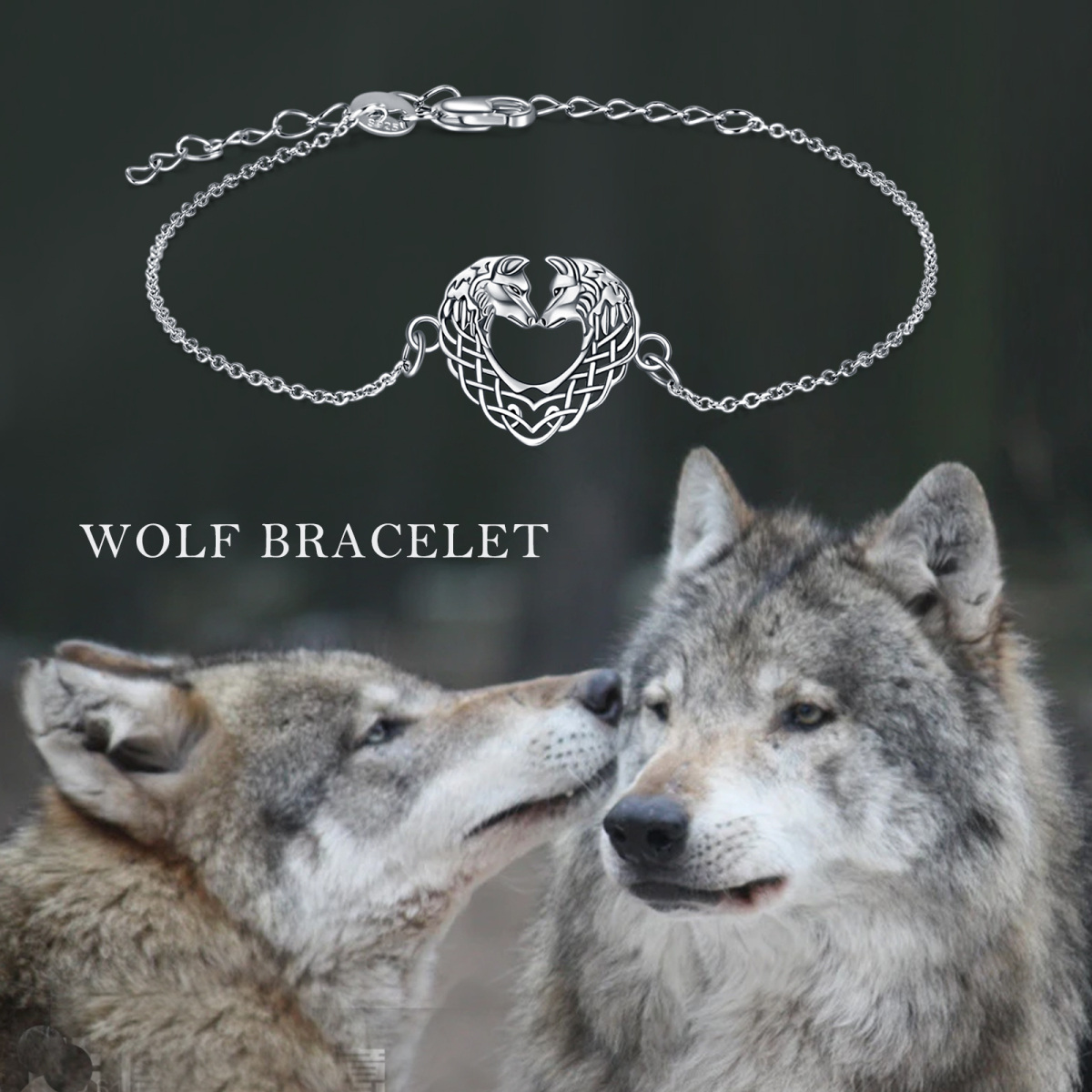 Sterling Silber Wolf Anhänger Armband-6